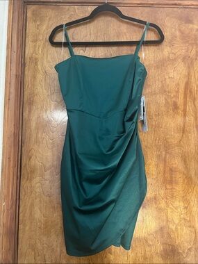 Honey and Rosie Teal Satin Spaghetti-Strap Mini Dress